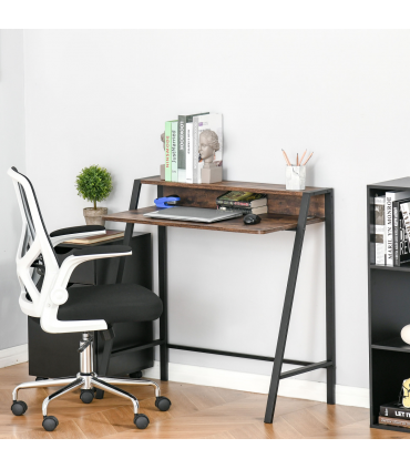 Office PC Workstation Storage Shelf Color Rustic Brown Metal Frame