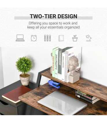 Office PC Workstation Storage Shelf Color Rustic Brown Metal Frame