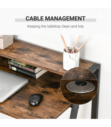 Office PC Workstation Storage Shelf Color Rustic Brown Metal Frame