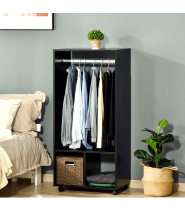 Open Wardrobe Clothes Rail Bedroom Clothes Storage Rod Shelves Black