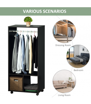 Open Wardrobe Clothes Rail Bedroom Clothes Storage Rod Shelves Black