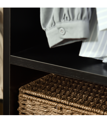 Open Wardrobe Clothes Rail Bedroom Clothes Storage Rod Shelves Black