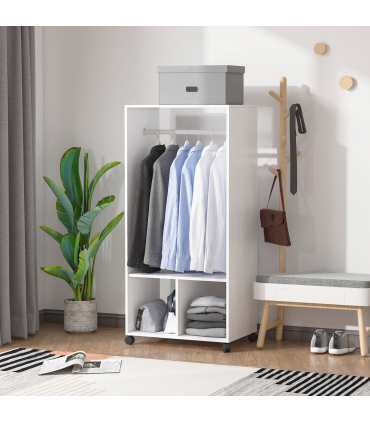 Open Wardrobe Clothes Rail Bedroom Clothes Storage w/ Hanging Rod Shelves White