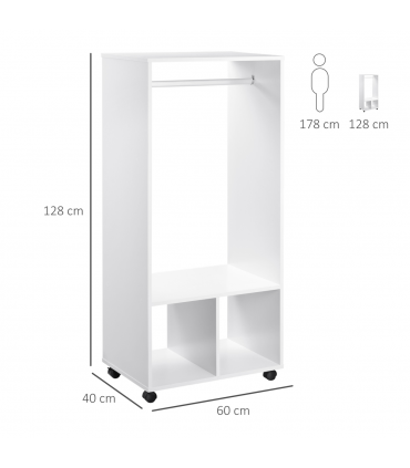 Open Wardrobe Clothes Rail Bedroom Clothes Storage w/ Hanging Rod Shelves White