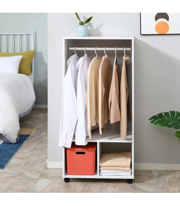 Open Wardrobe Clothes Rail Bedroom Clothes Storage w/ Hanging Rod Shelves White