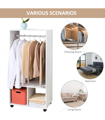 Open Wardrobe Clothes Rail Bedroom Clothes Storage w/ Hanging Rod Shelves White