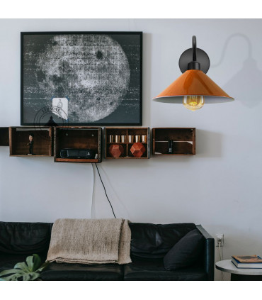 Orange Wall Light Fixture,Black Wall Sconce E27 Base Socket Screw Type Wall Mounted Swan Neck Cone Shape Shade