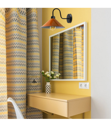 Orange Wall Light Fixture,Black Wall Sconce E27 Base Socket Screw Type Wall Mounted Swan Neck Cone Shape Shade