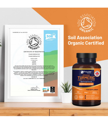 Organic Turmeric 2280mg (High Strength) with Black Pepper & Ginger - 180 Vegan Turmeric Capsules