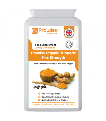 Organic Turmeric Curcumin 720mg - 120 Capsules | Organic Turmeric and Black Pepper Capsules High Strength | Vegan & Vegetarian Turmeric Supplements | Certified Organic by Soil Association by Prowise