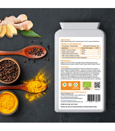 Organic Turmeric Curcumin 720mg - 120 Capsules | Organic Turmeric and Black Pepper Capsules High Strength | Vegan & Vegetarian Turmeric Supplements | Certified Organic by Soil Association by Prowise