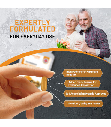 Organic Turmeric Curcumin 720mg - 120 Capsules | Organic Turmeric and Black Pepper Capsules High Strength | Vegan & Vegetarian Turmeric Supplements | Certified Organic by Soil Association by Prowise