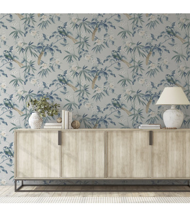 Oriental Floral Birds Grey/Blue sw12