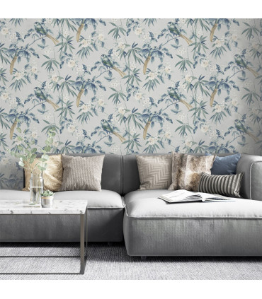 Oriental Floral Birds Grey/Blue sw12