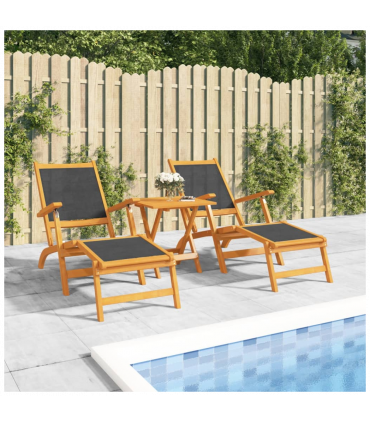 Outdoor Deck Chairs 2 pcs Solid Wood Acacia and Textilene
