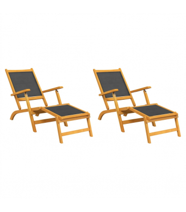 Outdoor Deck Chairs 2 pcs Solid Wood Acacia and Textilene