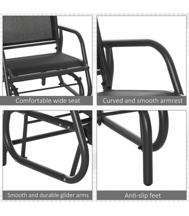 Outdoor Gliding Swing Chair Garden Seat w/ Mesh Seat Curved Back Steel Frame