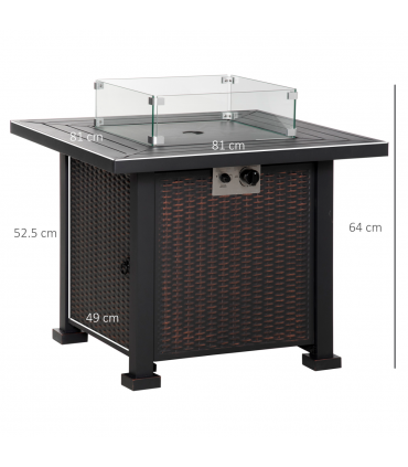 Outdoor Propane Gas Fire Pit Table Wind Screen & Glass Beads, Black Outsunny