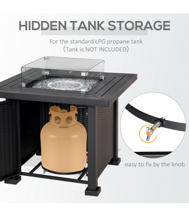 Outdoor Propane Gas Fire Pit Table Wind Screen & Glass Beads, Black Outsunny