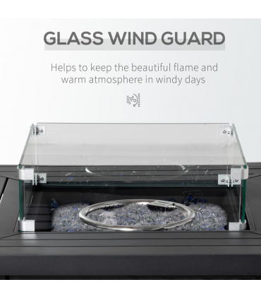 Outdoor Propane Gas Fire Pit Table Wind Screen & Glass Beads, Black Outsunny