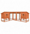 Outdoor Rabbit Hutch with Run Brown Solid Fir Wood
