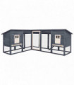 Outdoor Rabbit Hutch with Run Grey and White Solid Fir Wood