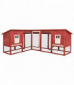 Outdoor Rabbit Hutch with Run Red and White Solid Fir Wood