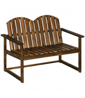 Outdoor Wooden Bench for Two People, Patio Loveseat Chair with Slatted Backrest