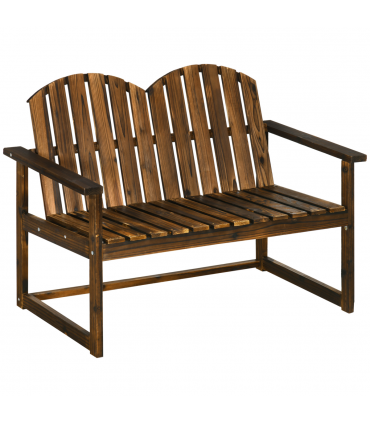 Outdoor Wooden Bench for Two People, Patio Loveseat Chair with Slatted Backrest