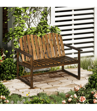 Outdoor Wooden Bench for Two People, Patio Loveseat Chair with Slatted Backrest