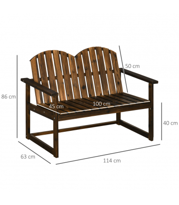 Outdoor Wooden Bench for Two People, Patio Loveseat Chair with Slatted Backrest