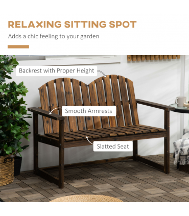 Outdoor Wooden Bench for Two People, Patio Loveseat Chair with Slatted Backrest