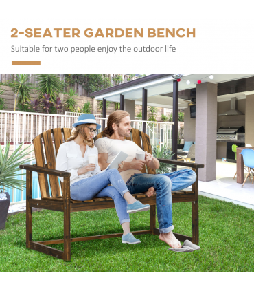 Outdoor Wooden Bench for Two People, Patio Loveseat Chair with Slatted Backrest