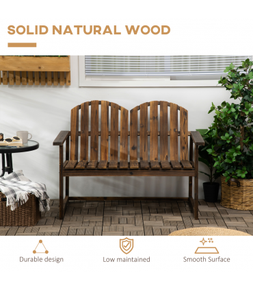 Outdoor Wooden Bench for Two People, Patio Loveseat Chair with Slatted Backrest