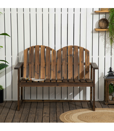 Outdoor Wooden Bench for Two People, Patio Loveseat Chair with Slatted Backrest