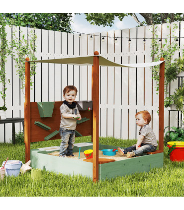 Outdoor Wooden Sandpit with Canopy & Toy Storage for Creative Play