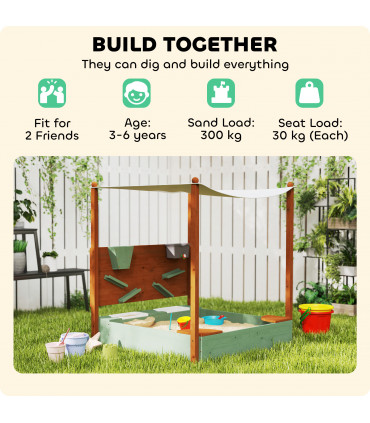 Outdoor Wooden Sandpit with Canopy & Toy Storage for Creative Play