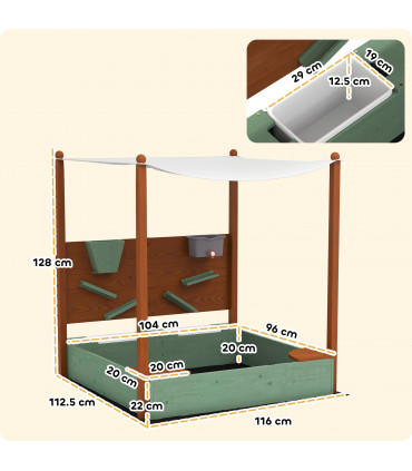 Outdoor Wooden Sandpit with Canopy & Toy Storage for Creative Play