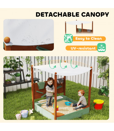 Outdoor Wooden Sandpit with Canopy & Toy Storage for Creative Play