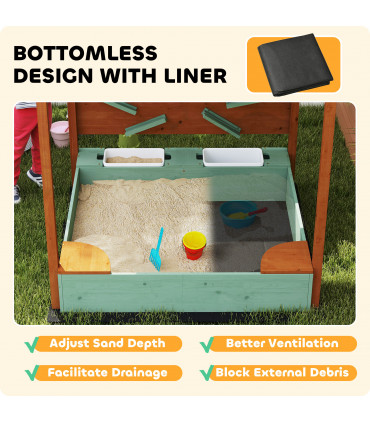 Outdoor Wooden Sandpit with Canopy & Toy Storage for Creative Play