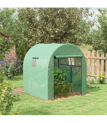 Outsunny 1.8 x 1.8 x 2m Polytunnel Greenhouse with Doors and Mesh Windows