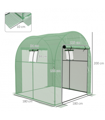 Outsunny 1.8 x 1.8 x 2m Polytunnel Greenhouse with Doors and Mesh Windows