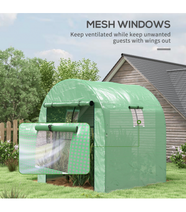 Outsunny 1.8 x 1.8 x 2m Polytunnel Greenhouse with Doors and Mesh Windows