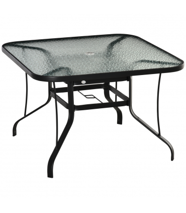 Outsunny 106.5cm Square Patio Dining Table with Parasol Hole, Glass Top