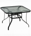 Outsunny 106.5cm Square Patio Dining Table with Parasol Hole, Glass Top