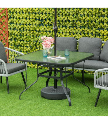 Outsunny 106.5cm Square Patio Dining Table with Parasol Hole, Glass Top