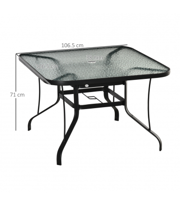Outsunny 106.5cm Square Patio Dining Table with Parasol Hole, Glass Top