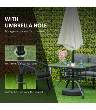 Outsunny 106.5cm Square Patio Dining Table with Parasol Hole, Glass Top