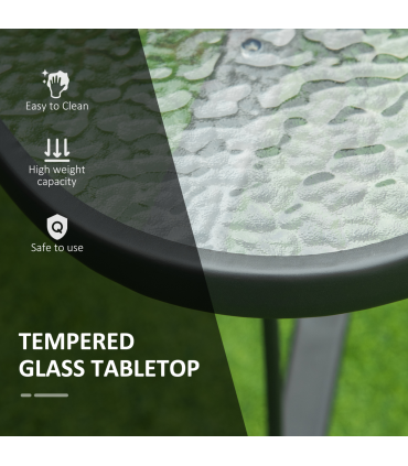 Outsunny 106.5cm Square Patio Dining Table with Parasol Hole, Glass Top