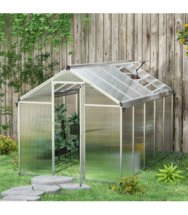 Outsunny 10x6ft Aluminium Greenhouse with/ Door Window Galvanised Base PC Panel